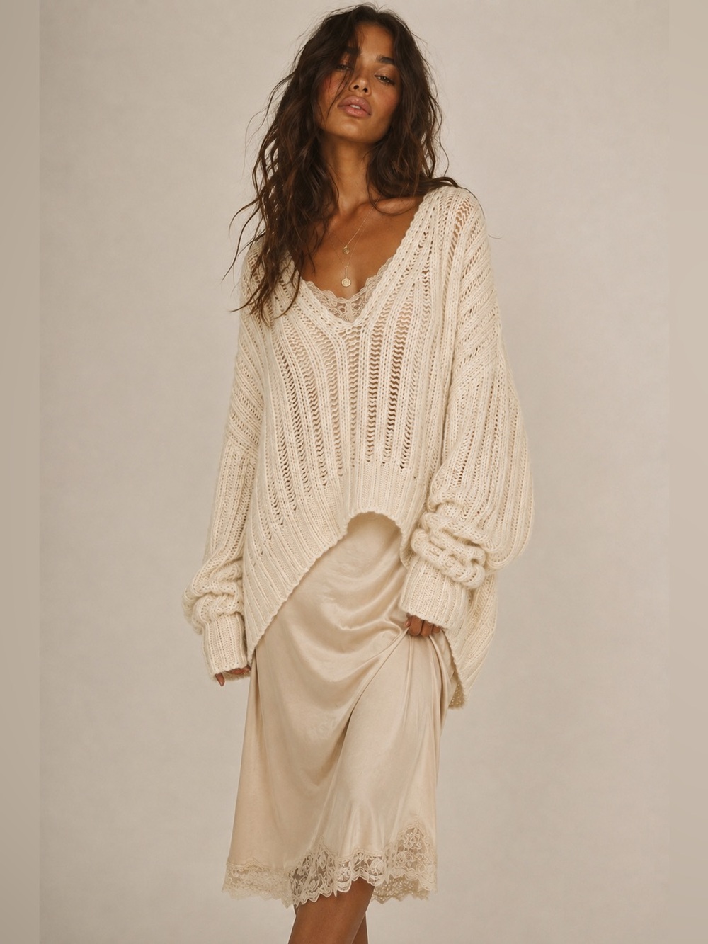 Free People Oversized Chunky Knit 100% Cotton Sweater Boho